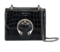 Paris Mini Croc Embossed Crossbody Bag, Leather, Black, 38B12X, 3*